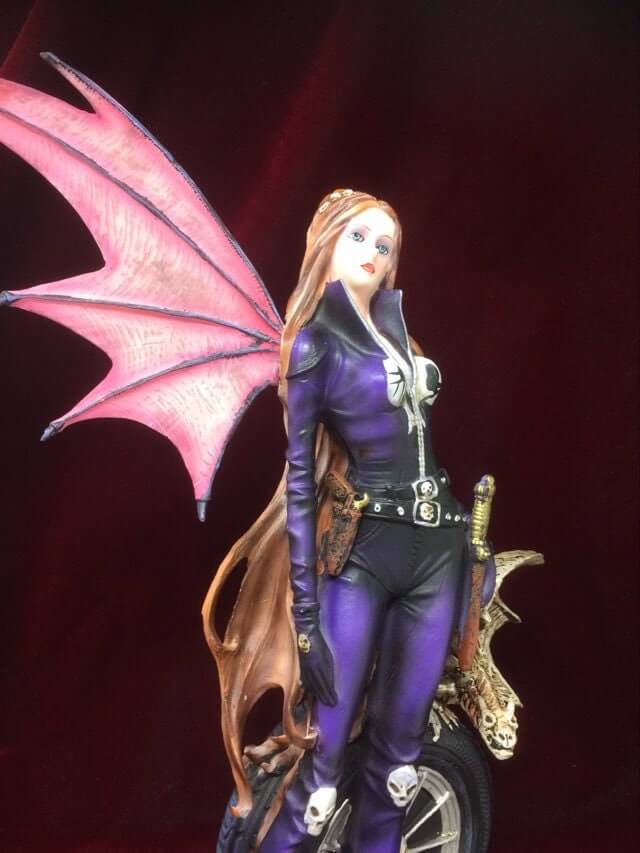 Gothic Biker Fairy Resin Figurine - Dark Fantasy Winged Sculpture, Unique Rocker Style Faerie Decor-Osiris Craftworks