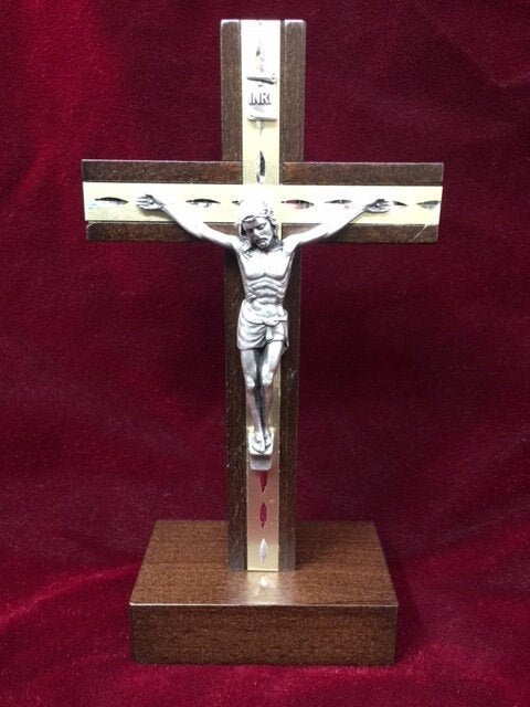 Freestanding Dark Beech Wood Crucifix Cross Religious Wall Decoration Jesus Christ Religious Gift-Osiris Craftworks