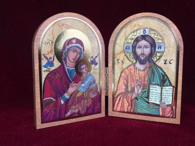 Jesus & Our Lady of Perpetual Help Plaque | Religious Folding Diptych | Devotional Gift | 9.5x12.5cm-Osiris Craftworks