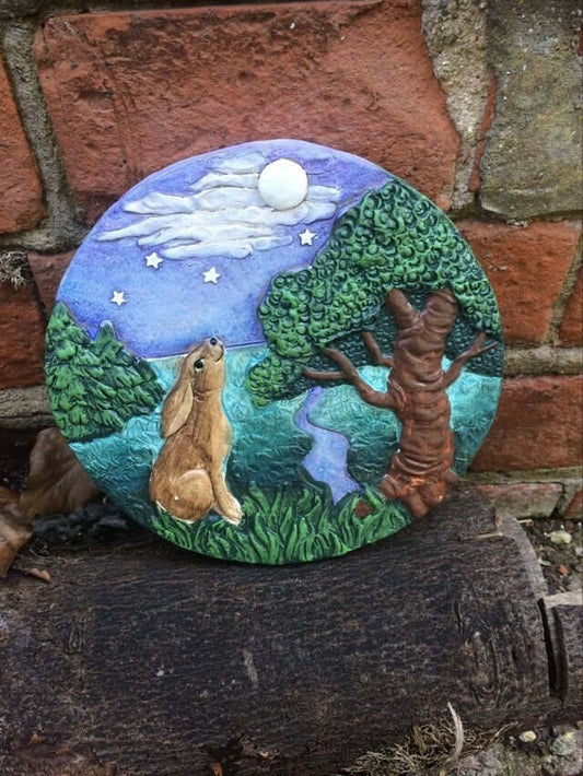 Magical Moon Hares Wall Plaque Pagan Statue Moongazing Sculpture Ornament Wiccan Altar-Osiris Craftworks