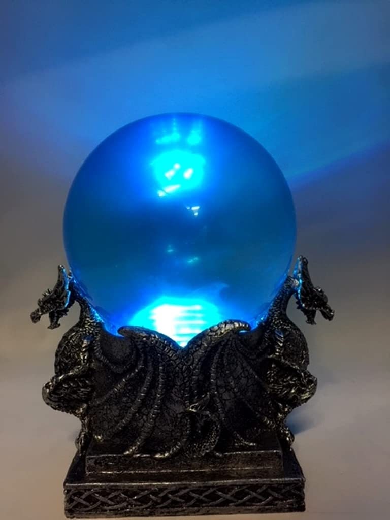 Mystic Aura Drachenkristallkugel mit LED-Licht – Verzauberte Drachenkugel aus Kunstharz, magisches Fantasy-Dekor, 16 cm große beleuchtete Kugel