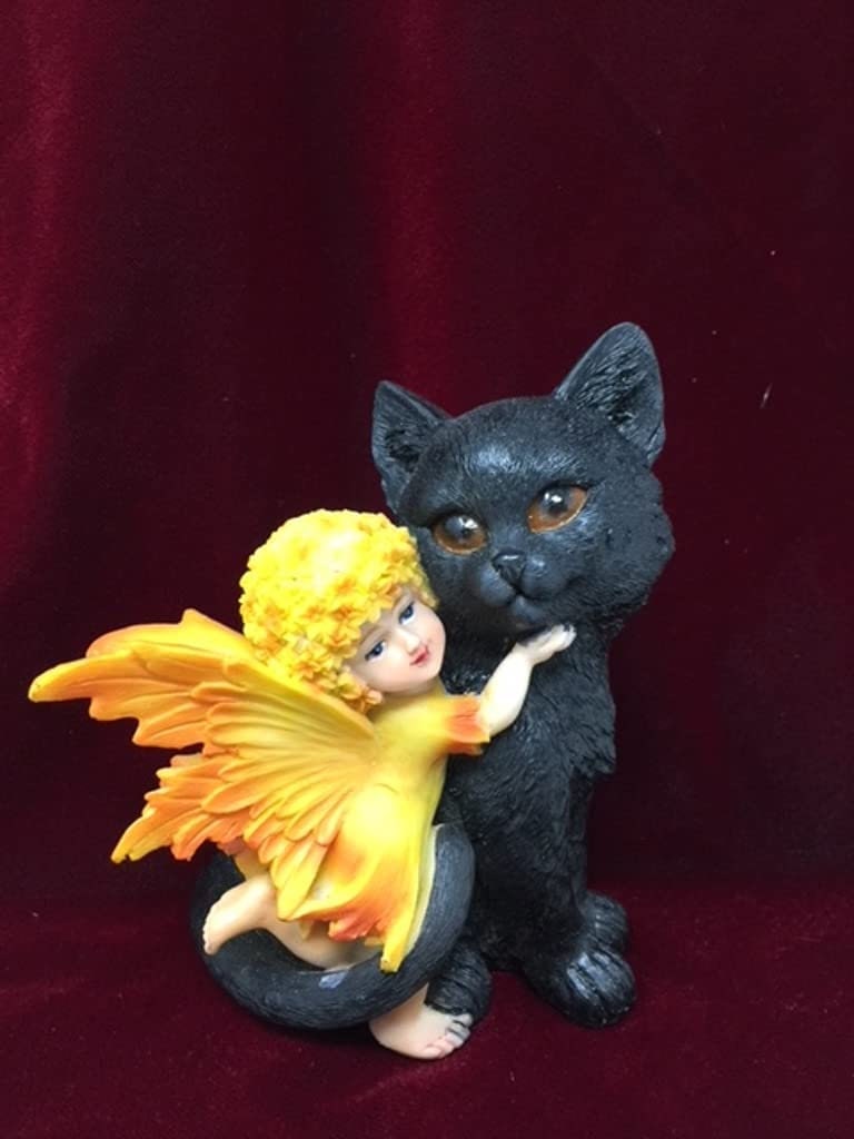 Enchanted Friendship Figurine – Handcrafted Resin Fairy and Black Cat Statue, Charming Home Decor, Magical Companion Duo, Fantasy Gift-Osiris Craftworks