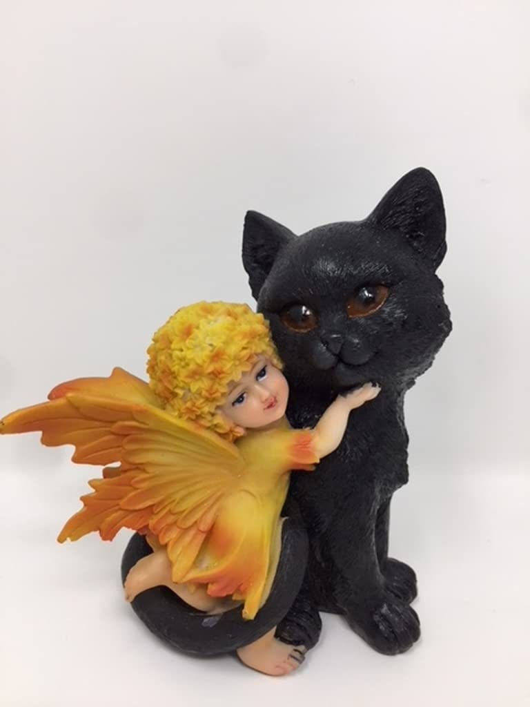 Enchanted Friendship Figurine – Handcrafted Resin Fairy and Black Cat Statue, Charming Home Decor, Magical Companion Duo, Fantasy Gift-Osiris Craftworks