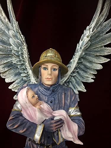 Firefighter Guardian Angel Statue - Resin Fireman Figurine with Wings - Heroic Firefighter Memorial Ornament - Protective Angel Sculpture-Osiris Craftworks