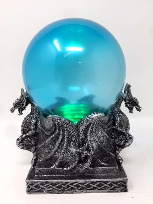 Mystic Aura Dragon Crystal Ball with LED Light - Enchanted Resin Dragon Orb, Magical Fantasy Decor, 16cm Illuminated Sphere