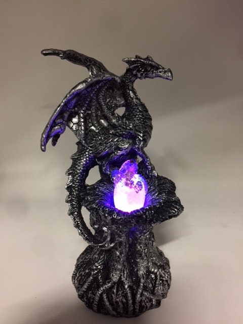 Mystical Dragon Guardian LED Light-Up Egg Sculpture - Mythical Handcrafted Resin Statue for Fantasy Decor & Collectors