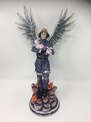 Firefighter Guardian Angel Statue - Resin Fireman Figurine with Wings - Heroic Firefighter Memorial Ornament - Protective Angel Sculpture-Osiris Craftworks