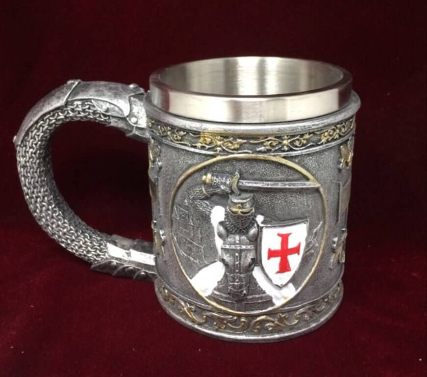 Templar Knight Tankard | Medieval Chivalry Mug with Stainless Steel Insert | Handcrafted Resin & Metal | Historical Drinkware-Osiris Craftworks