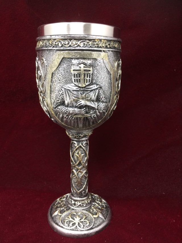 Templar Knight Silver Goblet, Medieval Crusader Chalice, Gothic Home Decor, Ornate Drinking Vessel Historical Collectible Majestic Tableware-Osiris Craftworks