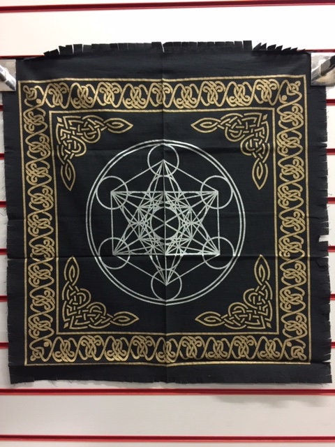 Mystical Metatron's Cube Altar Cloth | Premium 100% Cotton Handmade Sacred Geometry Tapestry | Spiritual Home Decor from India | 60x60cm-Osiris Craftworks