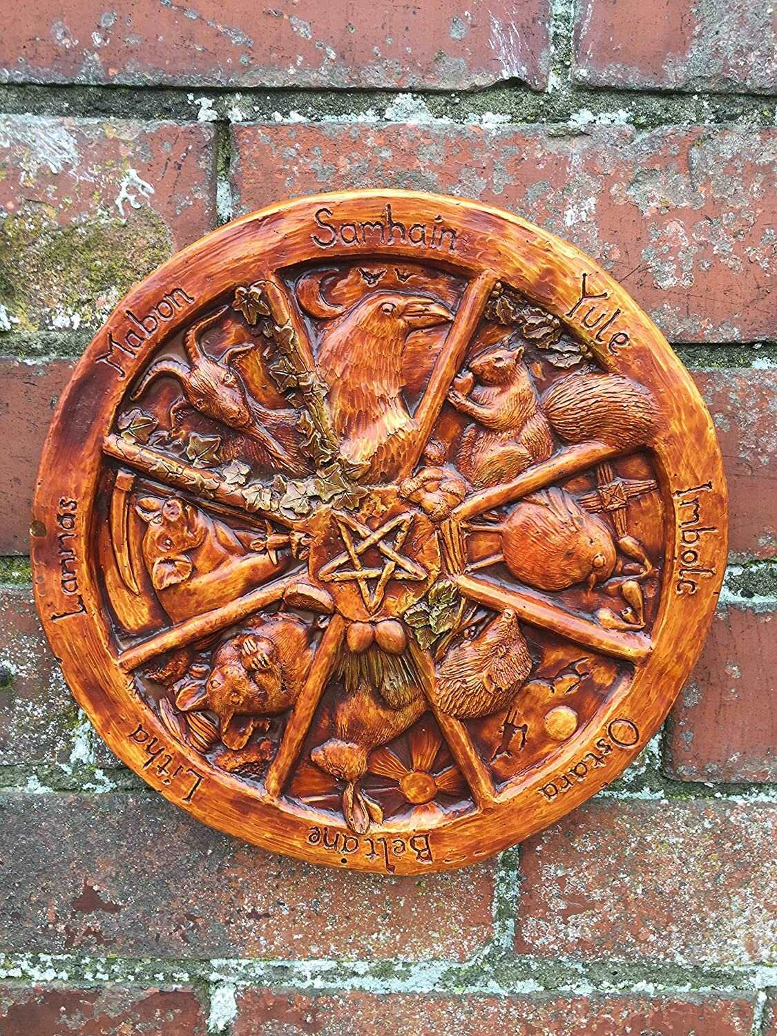 Animal Themed Pagan Wheel of the Year Pagan Wall Plaque Wiccan Garden Sculpture-Osiris Craftworks