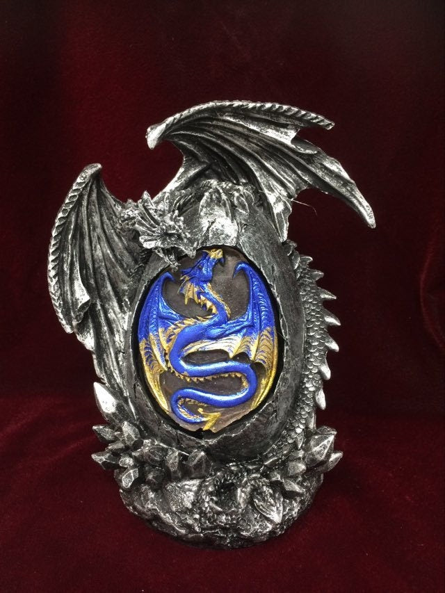 Dragon Guardian Egg Figurine - Stunning Silver Effect Ornament with Colour Changing LED Light