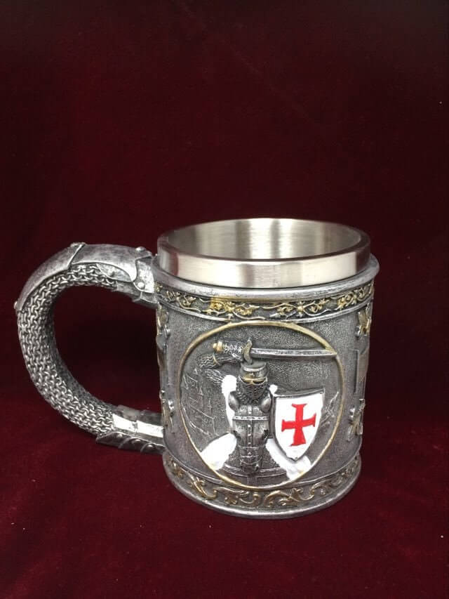 Templar Knight Tankard | Medieval Chivalry Mug with Stainless Steel Insert | Handcrafted Resin & Metal | Historical Drinkware-Osiris Craftworks