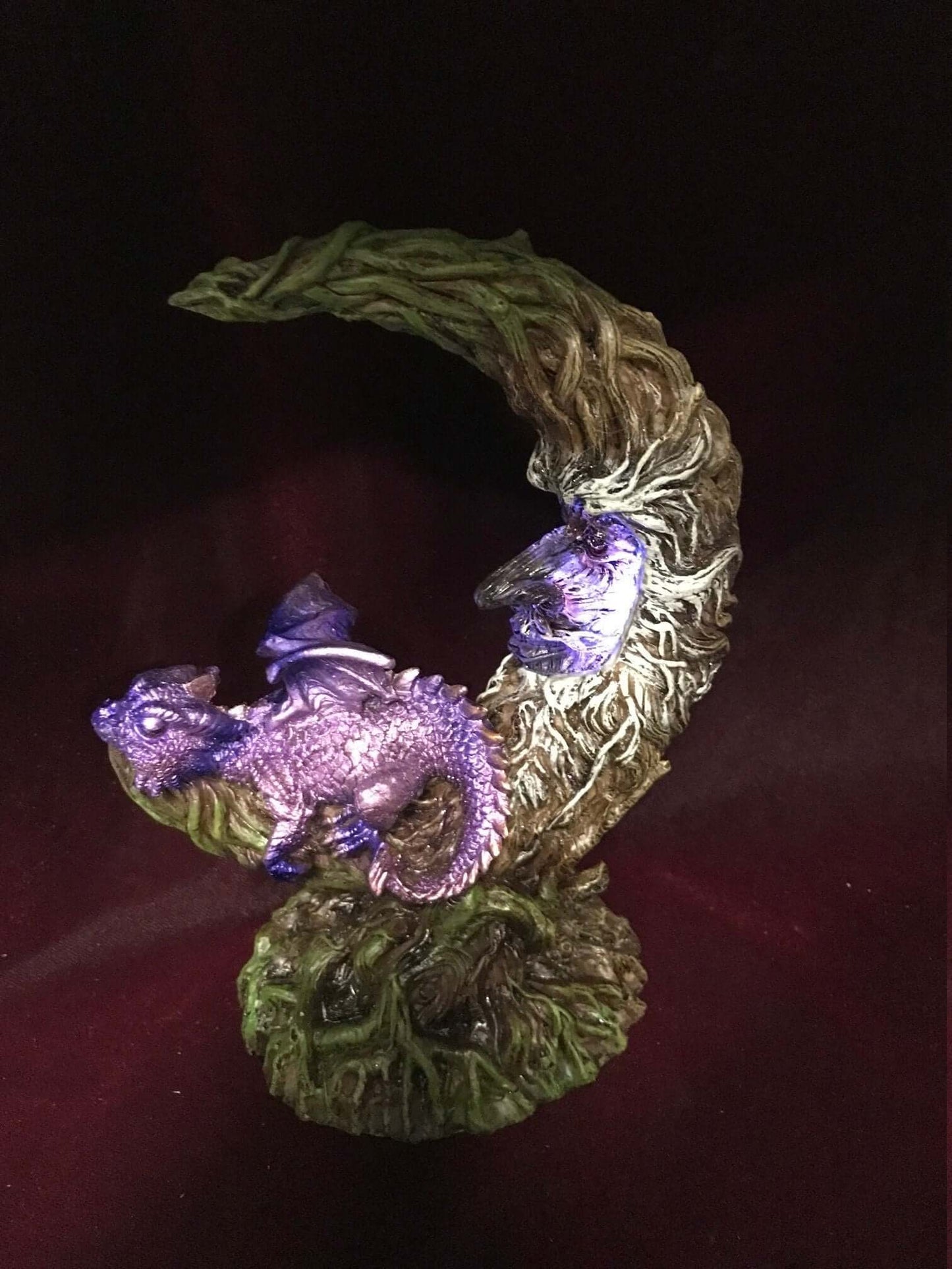 Dragon Sleeping on Green Man Mythical Figurine Pagan Ornament Wicca Home Decoration LED Light-Osiris Craftworks