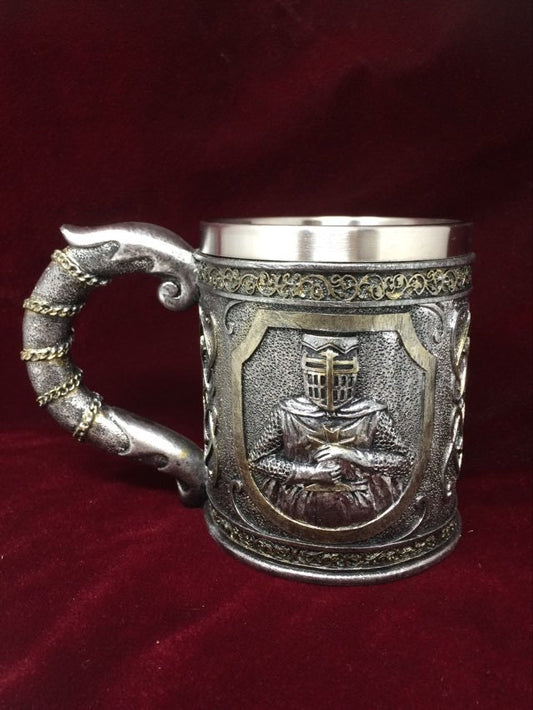 Medieval Style Templar Silver Tankard Crusader Beer Glass Stein Ornament Table Decoration-Osiris Craftworks