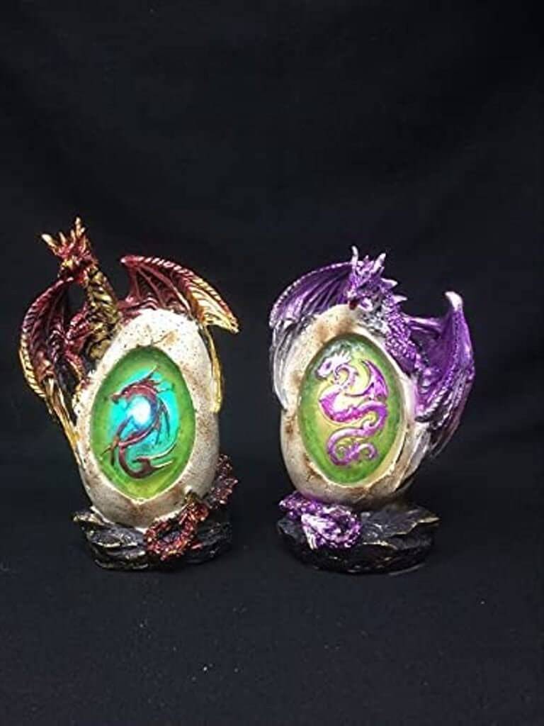 Pair of Dragons Guarding Egg LED Light Sculpture Statue Dragon Collection Figurine Ornament-Osiris Craftworks