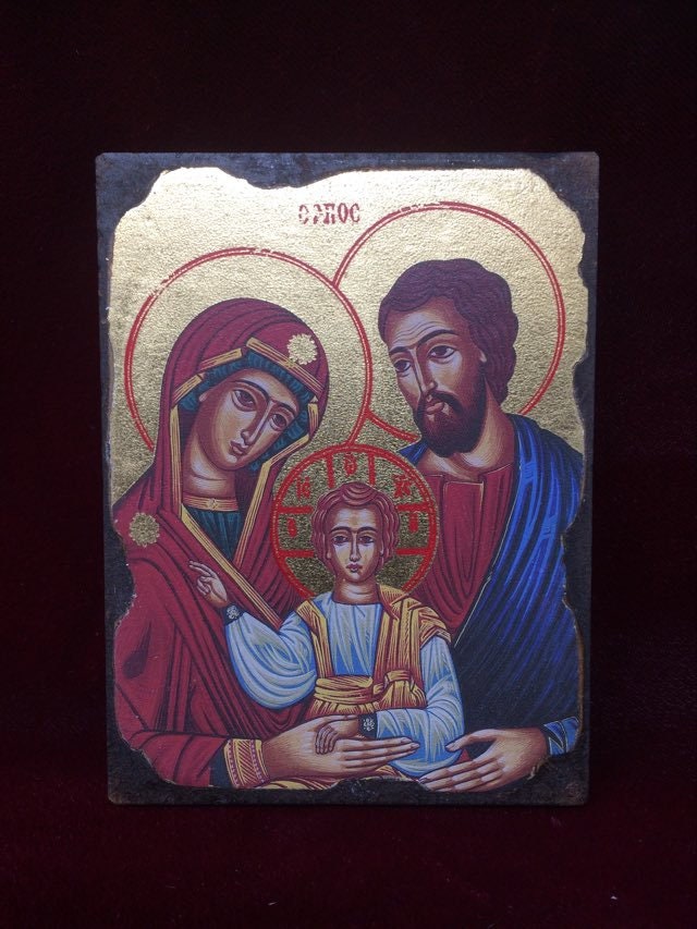 Antique Effect Holy Family Virgin Mary Baby Jesus Joseph Picture Hanging Icon Style Religious Wall Plaque Decor-Osiris Craftworks