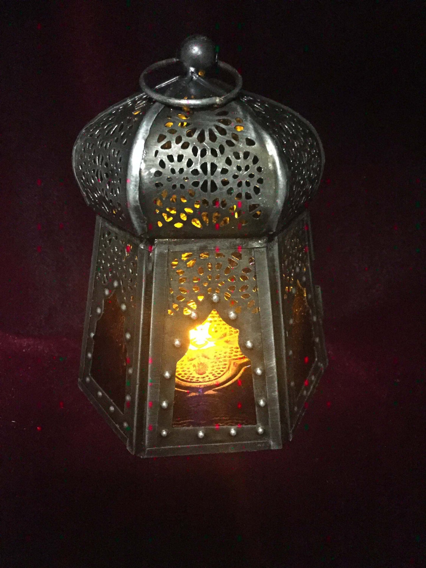 Antique Effect Moroccan Style Lantern Candle Purple Glass Tealight Holder Seasonal Decor Home Lighting Ornament