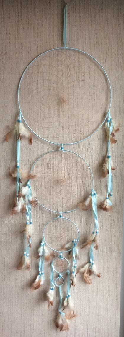 Large Native American Style Dream Catcher for Bedroom Wall Hanging Decorations Ornaments Craft Light Blue