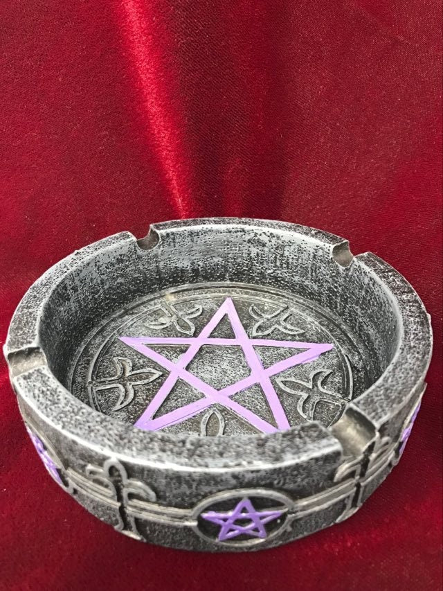 Mystical Purple Pentagram Ashtray Burner for Wiccan Rituals and Altar Occult Supplies-Osiris Craftworks