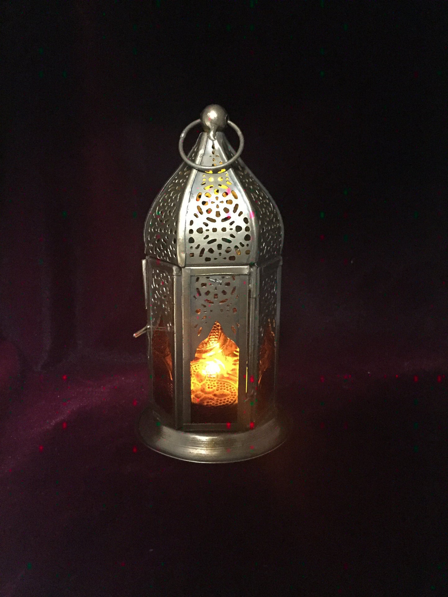 Moroccan Style Brass Lantern Antique Red Glass Tea Light Candle Holder Home Decoration