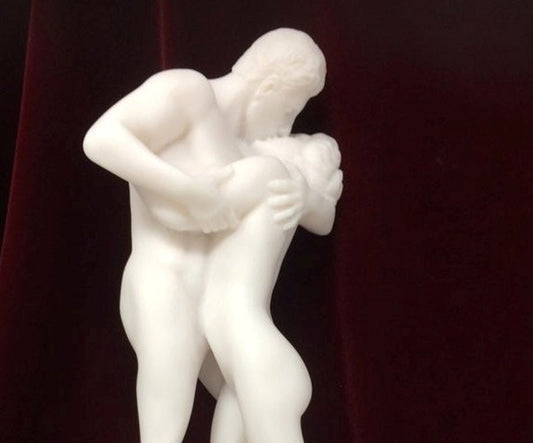 Grande statue de couple d'amoureux en albâtre, sculpture décorative, idée cadeau pour anniversaire de mariage