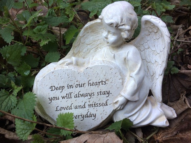 Memorial Angel Heartfelt Tribute Plaque, Garden Sculpture, Loving Sentiment Grave Ornament, Serene Cherub Figurine Eternal Remembrance Decor-Osiris Craftworks