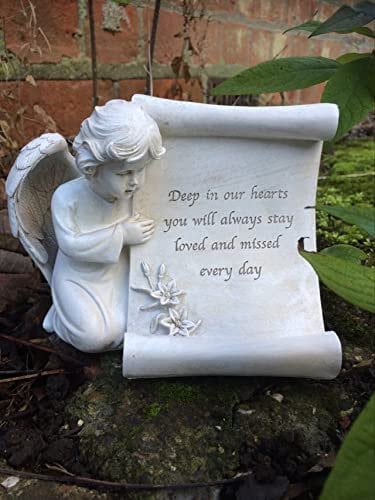 Cherubic Memorial Angel Ornament, Resin Grave Marker with Heartfelt Inscription, Serene Cemetery Decor, Thoughtful Bereavement Gift-Osiris Craftworks