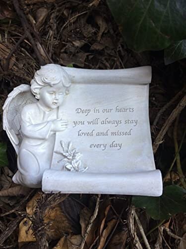 Cherubic Memorial Angel Ornament, Resin Grave Marker with Heartfelt Inscription, Serene Cemetery Decor, Thoughtful Bereavement Gift-Osiris Craftworks