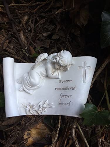 Angel Memorial Resin Stone, Heartfelt Grave Tribute Plaque, Cherished Memory Keepsake, Engraved Angel Sculpture Graveside Marker-Osiris Craftworks