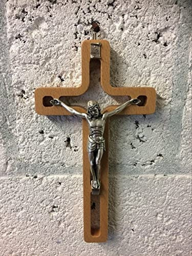 Wooden Crucifix Hanging Wall Cross Silver Metal Corpus Christi Jesus Christ Religious-Osiris Craftworks