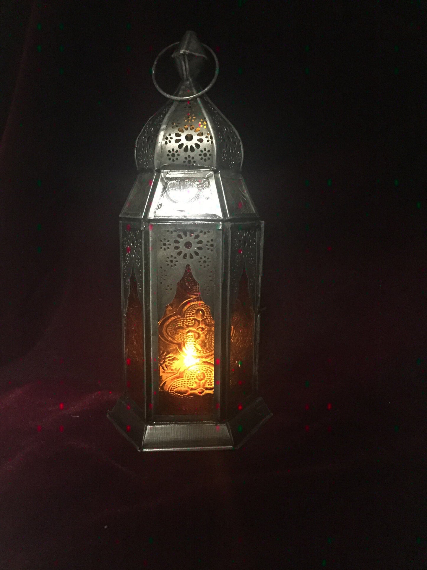 Moroccan Style Lantern Zinc Antique Red Glass Tea Light Candle Holder Home Decoration