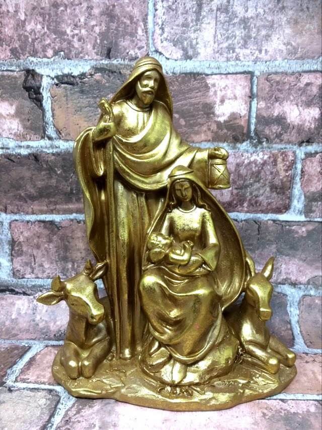 Gold Effect Holy Family Statue of the Virgin Mary with Joseph and Jesus Religious Ornament Figure Home Decoration-Osiris Craftworks