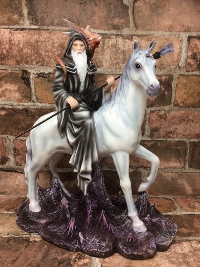 Wizard Riding Unicorn and Dragon Companion Sculpture Statue Mythical Creatures-Osiris Craftworks