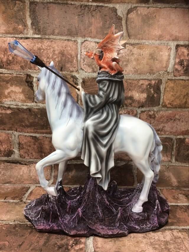 Wizard Riding Unicorn and Dragon Companion Sculpture Statue Mythical Creatures-Osiris Craftworks