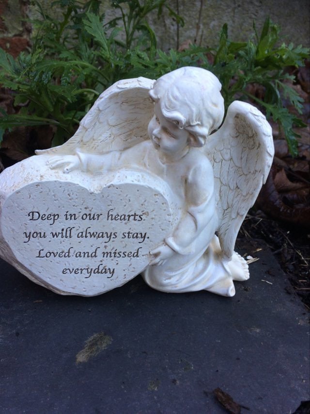 Memorial Angel Heartfelt Tribute Plaque, Garden Sculpture, Loving Sentiment Grave Ornament, Serene Cherub Figurine Eternal Remembrance Decor-Osiris Craftworks