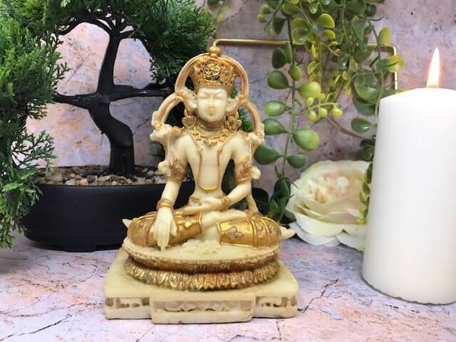 Golden Meditating Buddha Ornament Feng Shui Antique Effect Lotus Statue Figurine