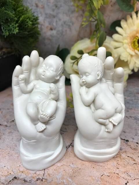 Pair of Beautiful Peaceful Baby Resting in Hand Cherub Angel Ornament-Osiris Craftworks