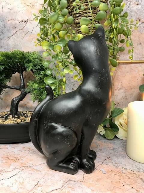 Figurine décorative de chat noir effet antique, cadeau idéal pour les amoureux des chats