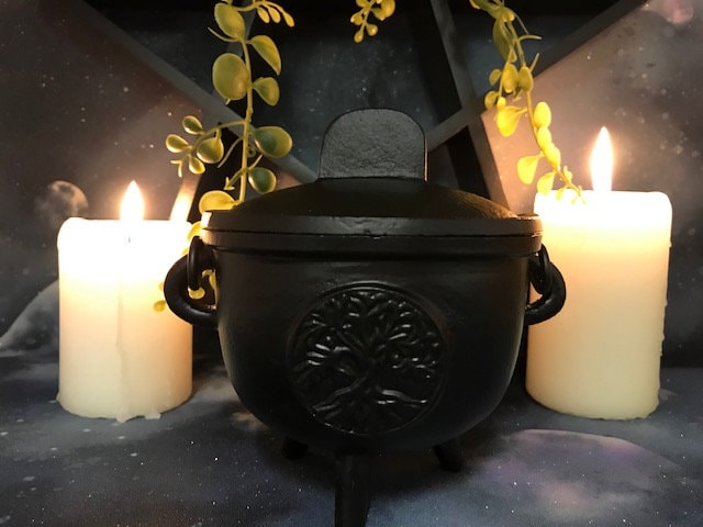 Cauldron For Ritual Cast Iron Tree of Life Cauldron, Wiccan Ritual Supplies, Pagan Altar