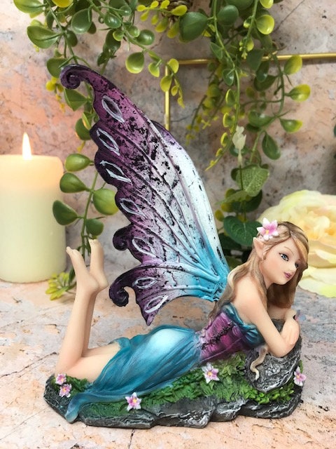 Fantasy Flower Fairy Laying Sculpture Ornament Figurine Mythical Statue-Osiris Craftworks