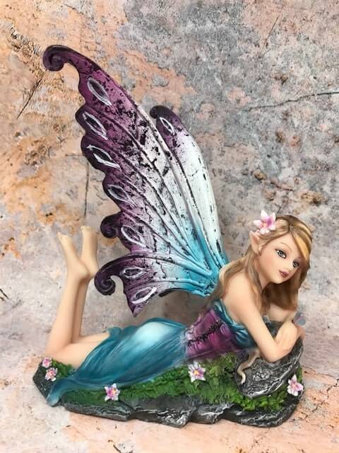 Fantasy Flower Fairy Laying Sculpture Ornament Figurine Mythical Statue-Osiris Craftworks