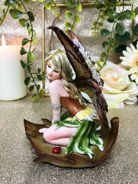 Enchanted Green Flower Fairy Figurine, Mystical Fairy Resting on Leaf Statue, Whimsical Fantasy Ornament, Enchanting Home Decor-Osiris Craftworks