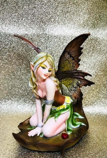 Enchanted Green Flower Fairy Figurine, Mystical Fairy Resting on Leaf Statue, Whimsical Fantasy Ornament, Enchanting Home Decor-Osiris Craftworks