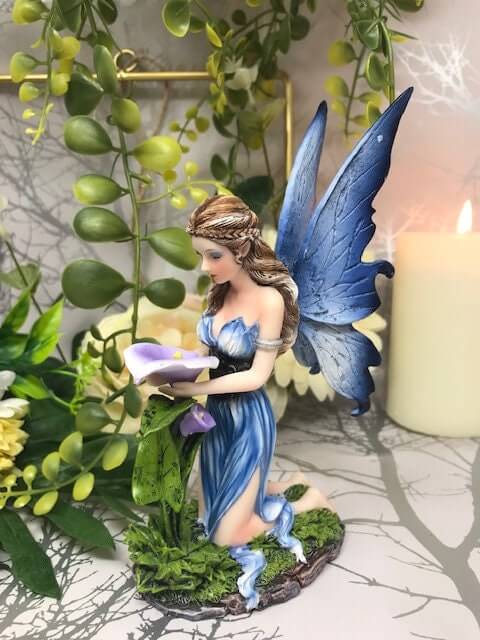 Exquisite Blue Lilly Fairy Figurine Ornament - a Magical Addition to Your Collection-Osiris Craftworks