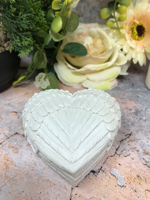 Heavenly Angel Wings Heart Box, Resin Trinket Box, Love and Cherish Keepsake Holder, Spiritual Home Decor, Memorial Gift Idea-Osiris Craftworks