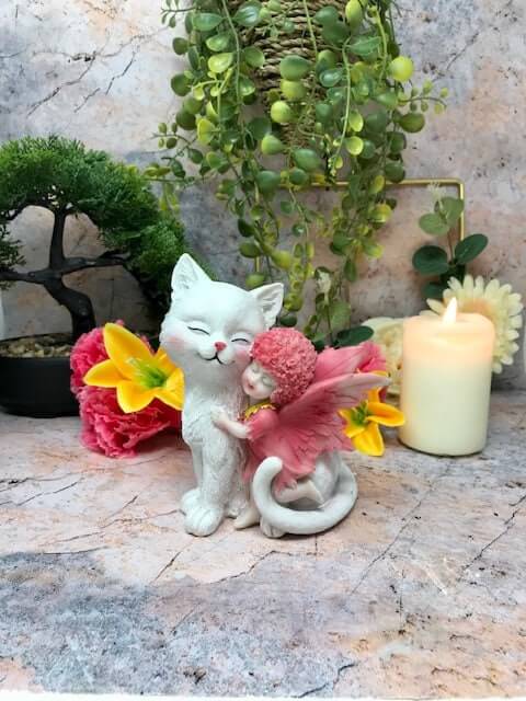 Cherished Companions Fairy and Cat Figurine, Tender Embrace Fantasy Sculpture, Whimsical Fairy with Feline Friend, Heartwarming Animal Decor-Osiris Craftworks