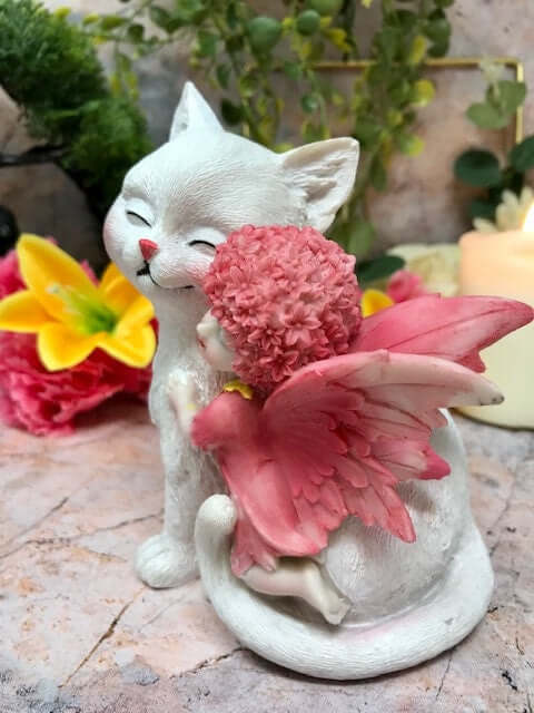 Cherished Companions Fairy and Cat Figurine, Tender Embrace Fantasy Sculpture, Whimsical Fairy with Feline Friend, Heartwarming Animal Decor-Osiris Craftworks