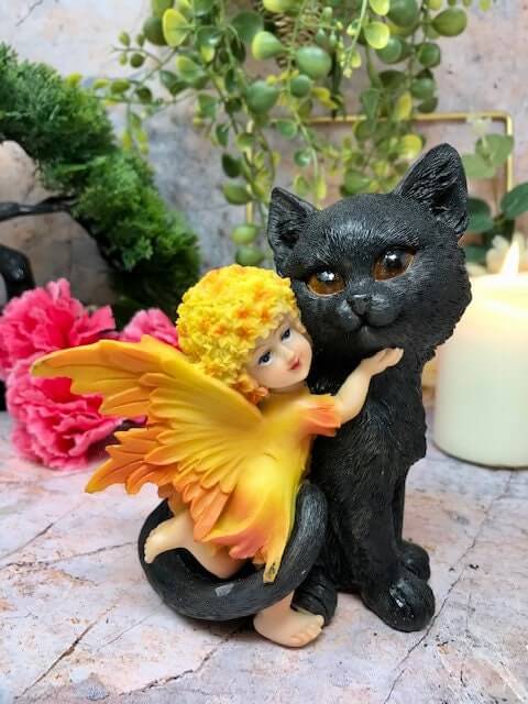 Enchanted Friendship Figurine – Handcrafted Resin Fairy and Black Cat Statue, Charming Home Decor, Magical Companion Duo, Fantasy Gift-Osiris Craftworks