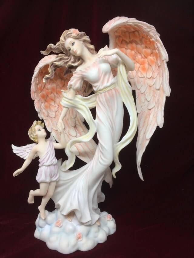 Guardian Angel with Child Statue, Large Mythical Figurine, Spiritual Sculpture Protective Angel Decor, Fantasy Figurine Resin Angel Art-Osiris Craftworks